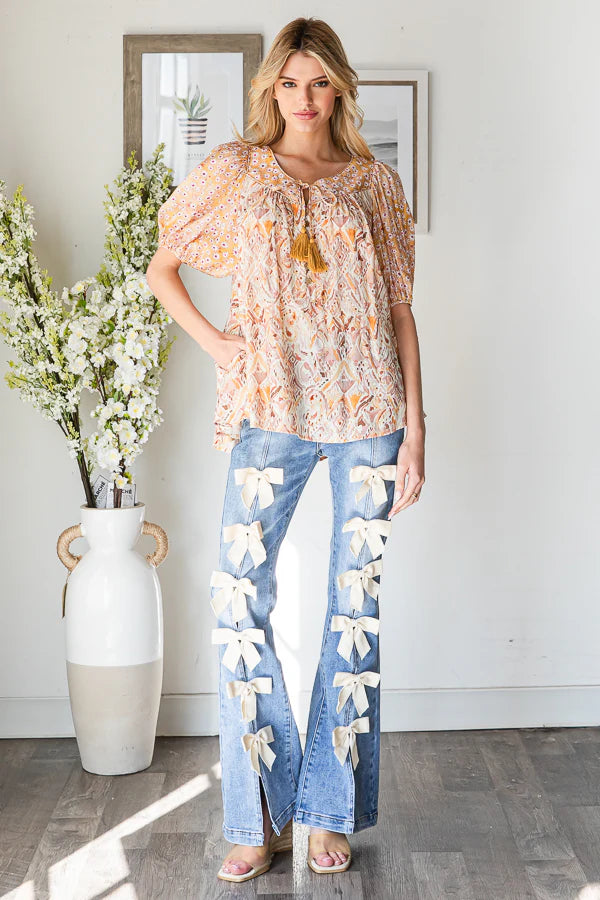 Sweet On Me Ribbon Bow High Waist Stretchy Flares