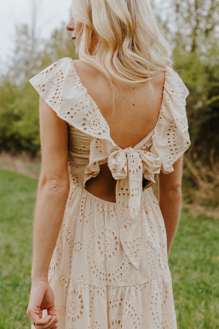Summer Cottage Cotton Eyelet Ruffle Sleeve Midi Dress