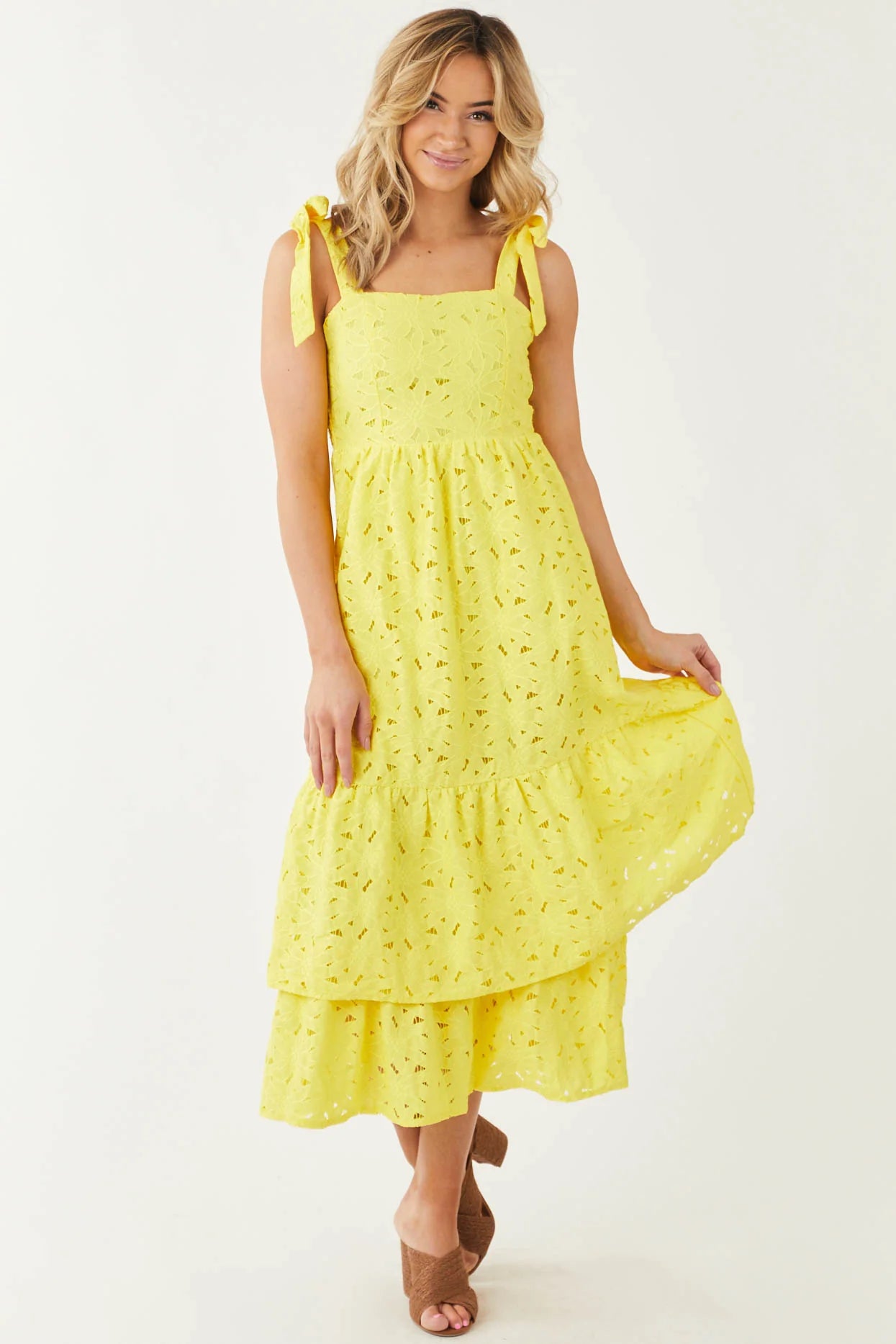 Palmer Floral Eyelet Double Ruffle Midi Dress