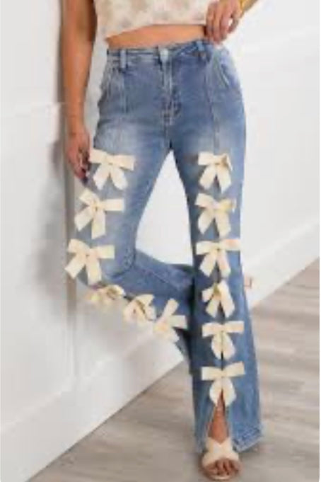 Sweet On Me Ribbon Bow High Waist Stretchy Flares