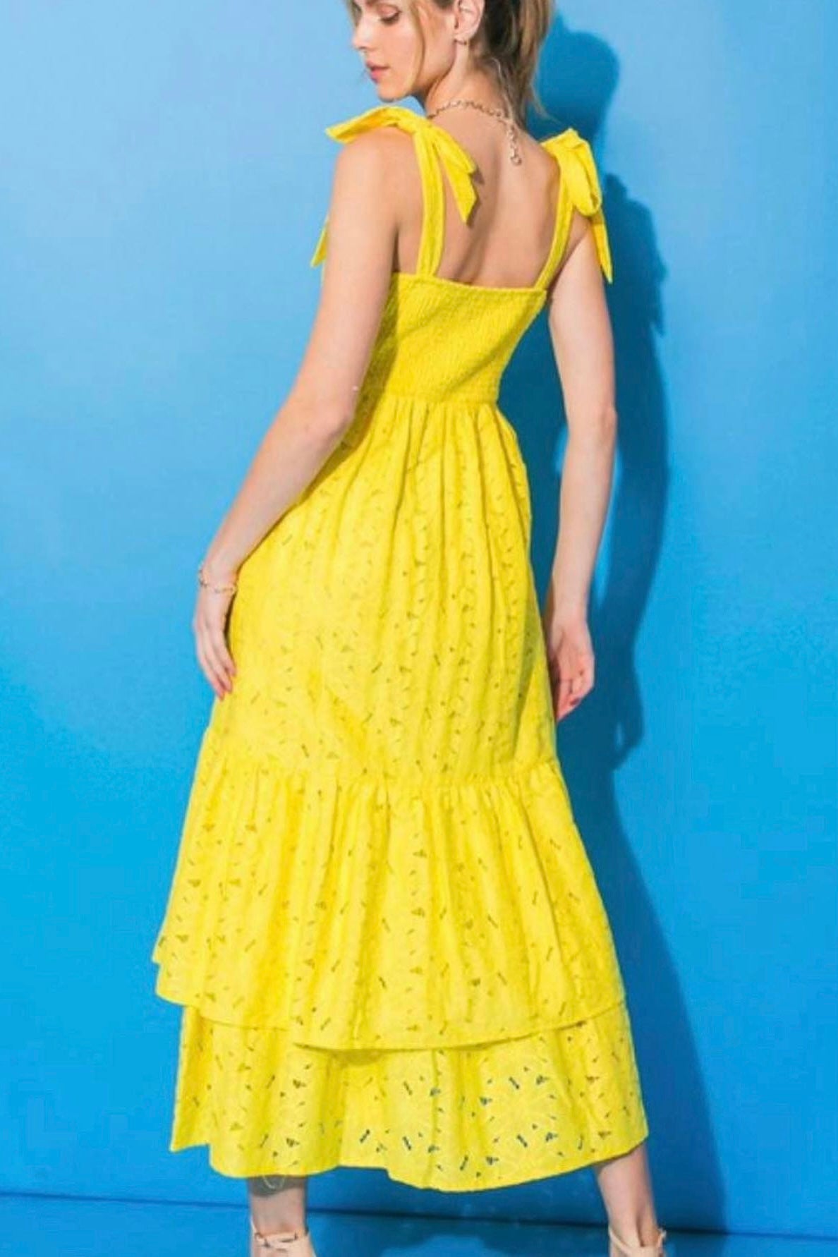 Palmer Floral Eyelet Double Ruffle Midi Dress