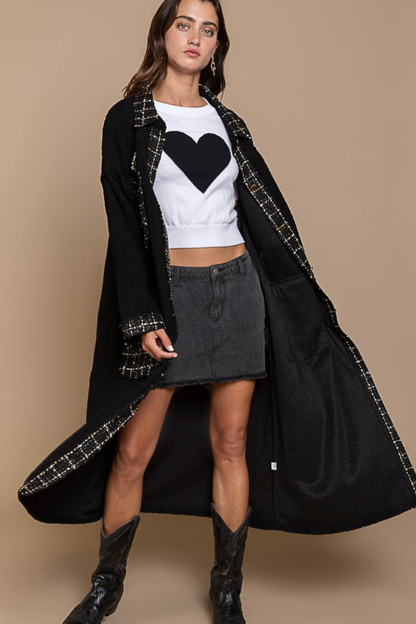 Into The Night Long Sherpa Coat with Sparkly Tweed