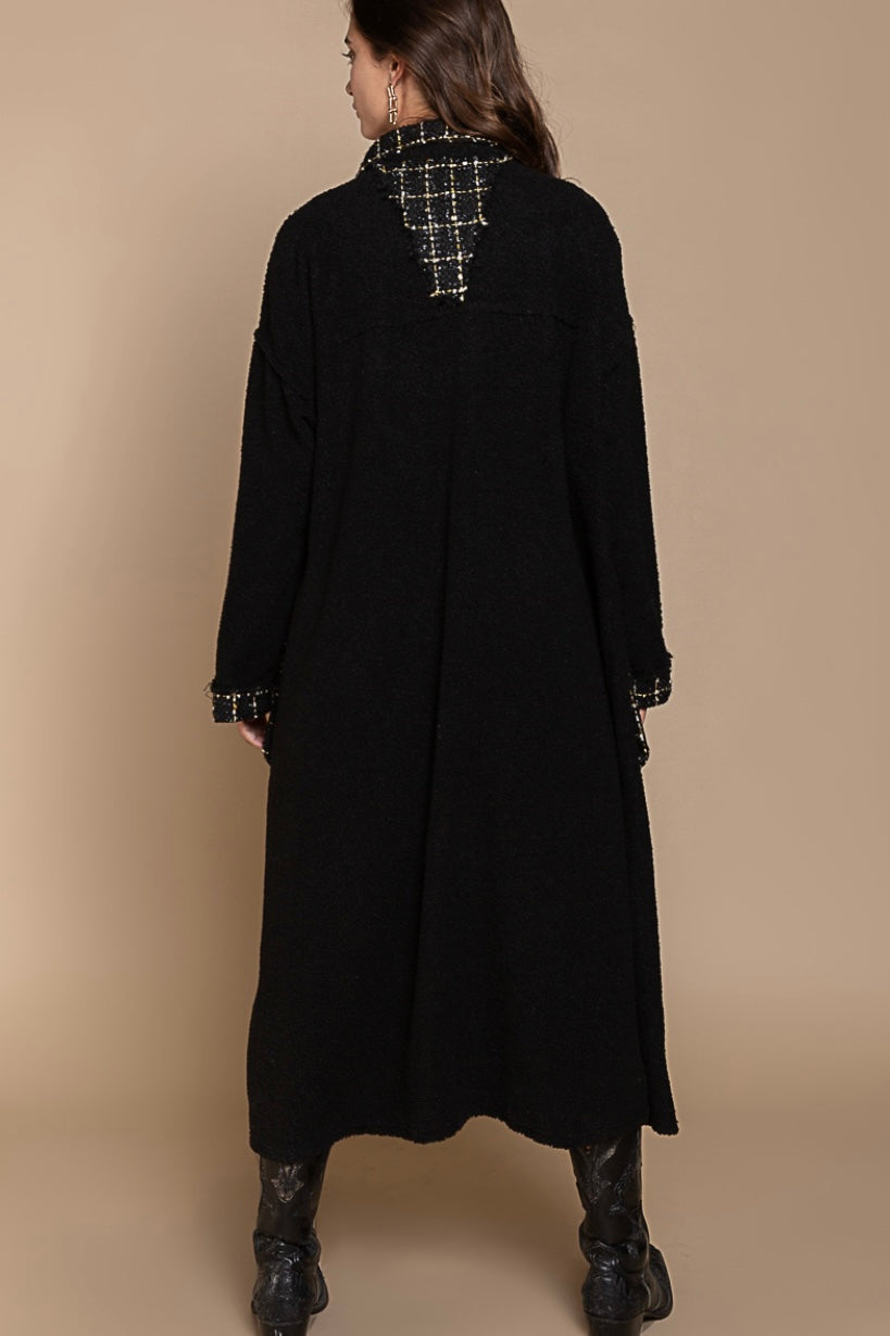 Into The Night Long Sherpa Coat with Sparkly Tweed