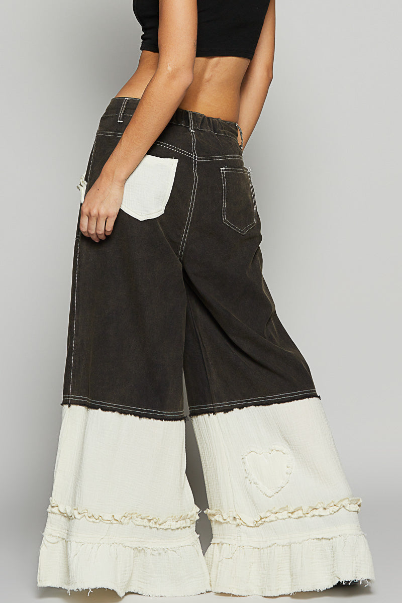 All The Frills Twill + Double Gauze Wide Leg Patch Pants