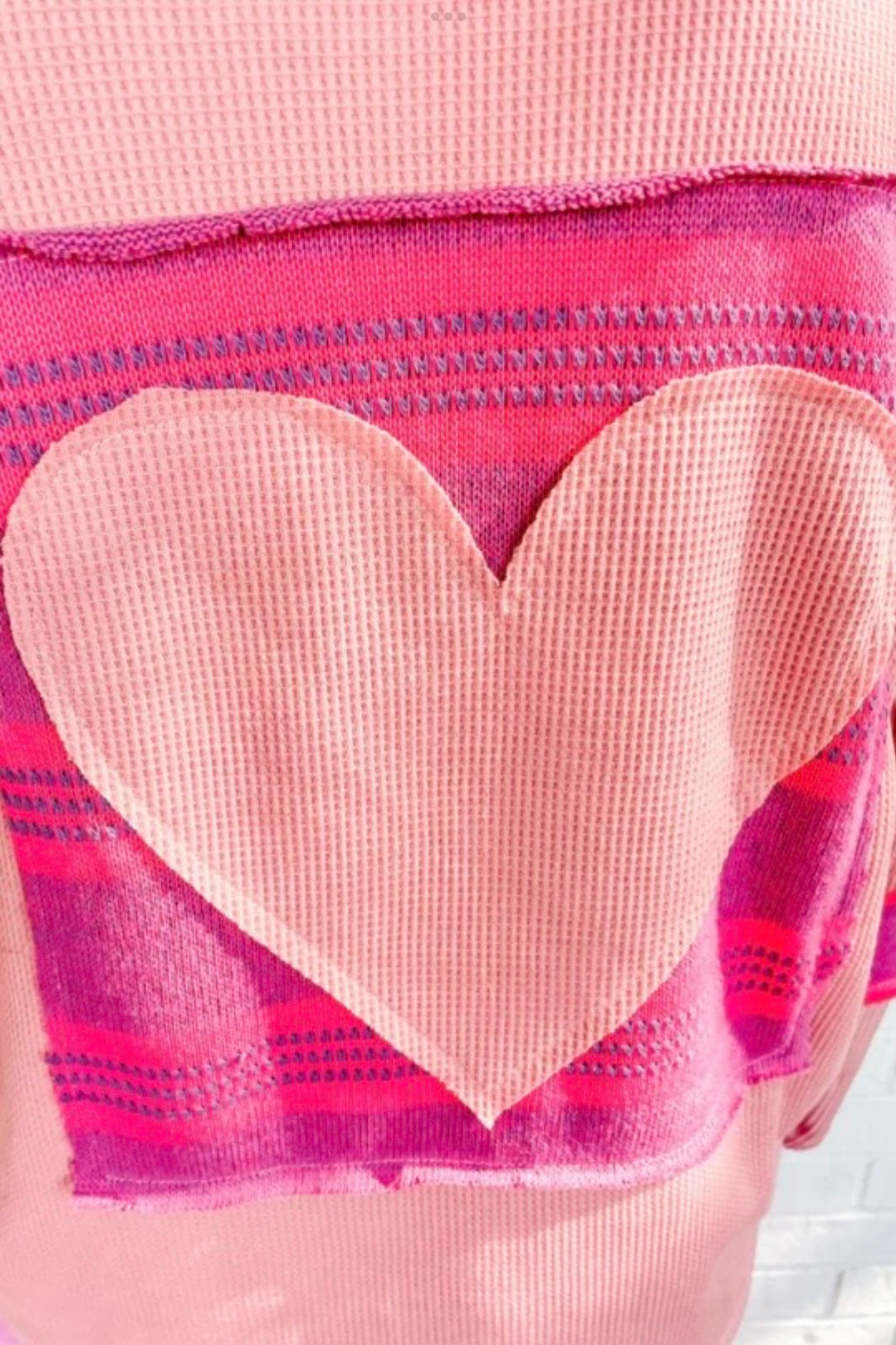 This Love Heart Patch Slouchy Thermal Knit Top