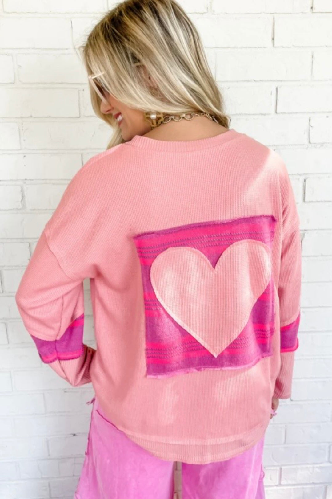 This Love Heart Patch Slouchy Thermal Knit Top