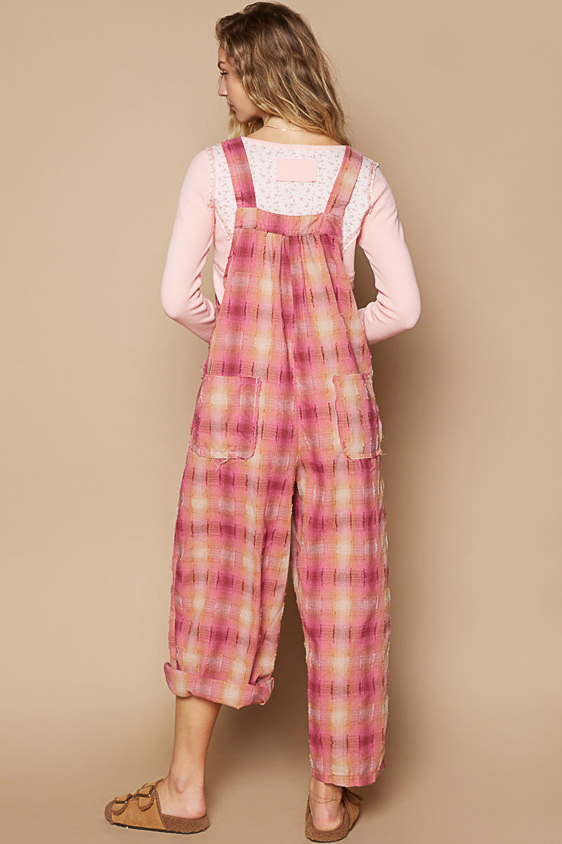 Jump In Washed Cotton Checkered Plaid Overalls