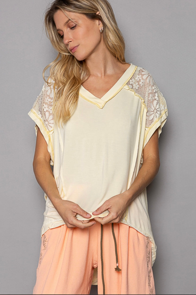 Pocket Full Of Sunshine Rayon Jersey + Floral Lace Top (2 Colors)