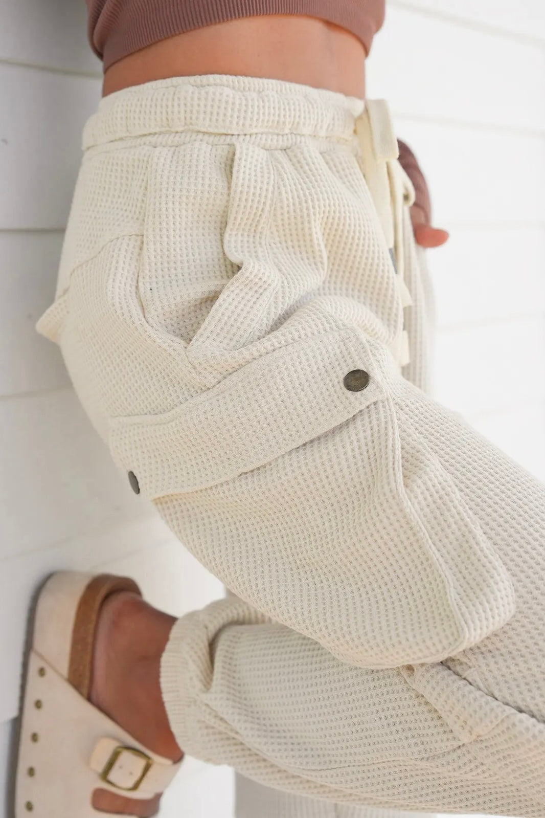 Staycation Waffle Knit Slouchy Cotton Joggers (2 Colors)