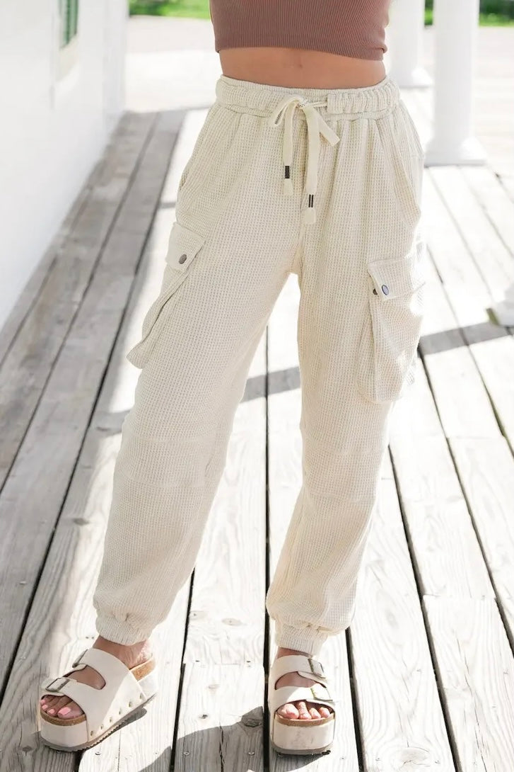 Staycation Waffle Knit Slouchy Cotton Joggers (2 Colors)
