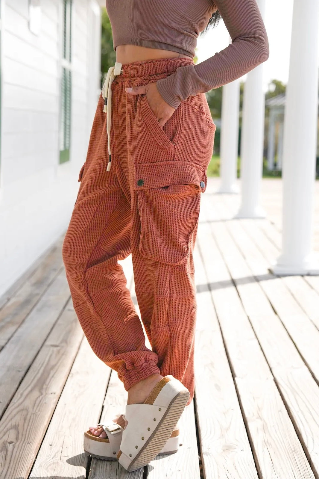 Staycation Waffle Knit Slouchy Cotton Joggers (2 Colors)