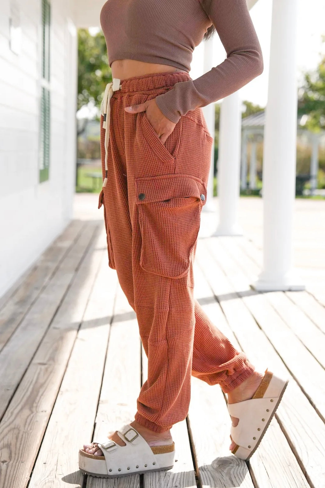 Staycation Waffle Knit Slouchy Cotton Joggers (2 Colors)
