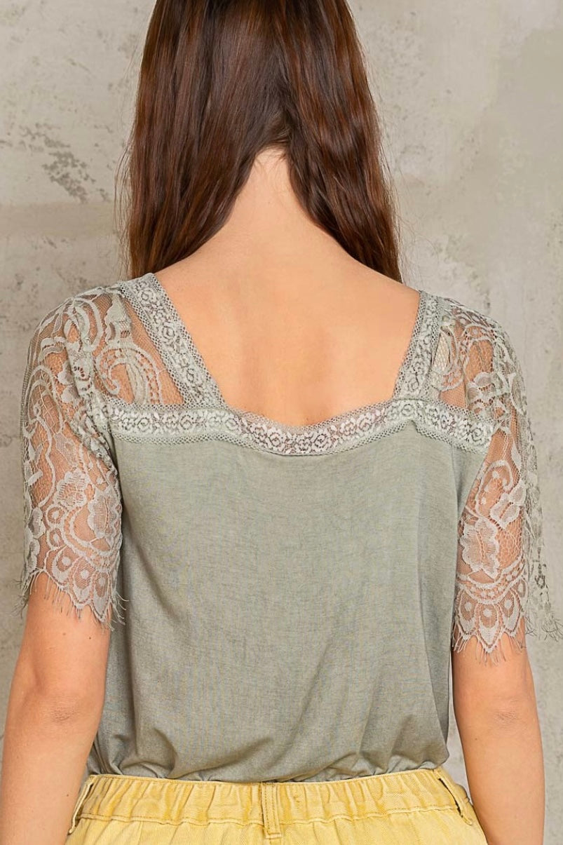 Be My Baby V Neck Lace Sleeve Rayon Jersey Tee (8 Colors)