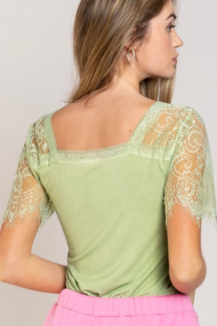 Be My Baby V Neck Lace Sleeve Rayon Jersey Tee (8 Colors)