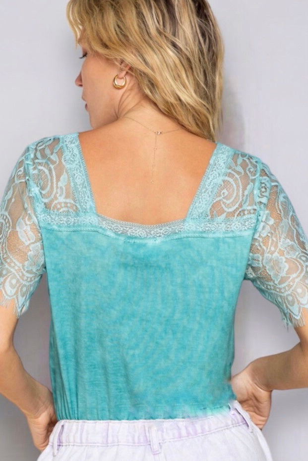 Be My Baby V Neck Lace Sleeve Rayon Jersey Tee (8 Colors)