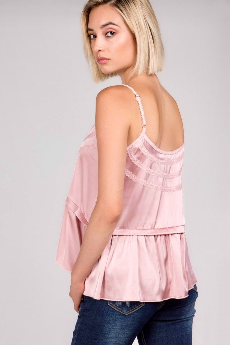 Paloma Lace Detail Button Front Satin Cami Top