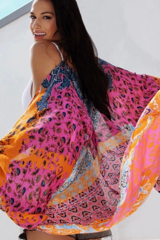 La Jolla Damask Print Longline Maxi Duster Kimono