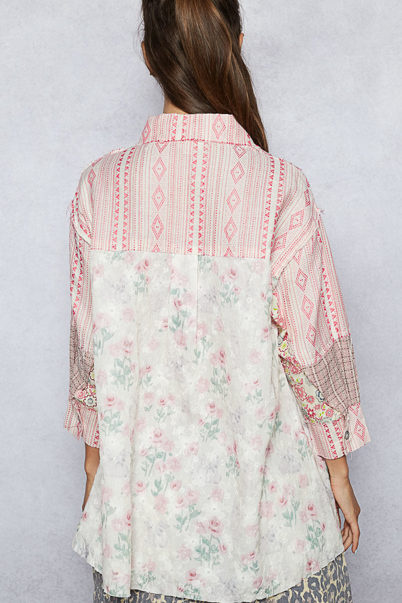 Patch Me If You Can Floral Long Sleeve Collared Shirt