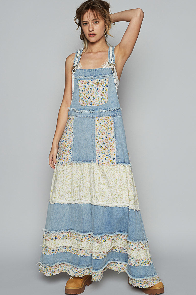 Love Bomb Floral Patchwork Washed Denim Skirtall