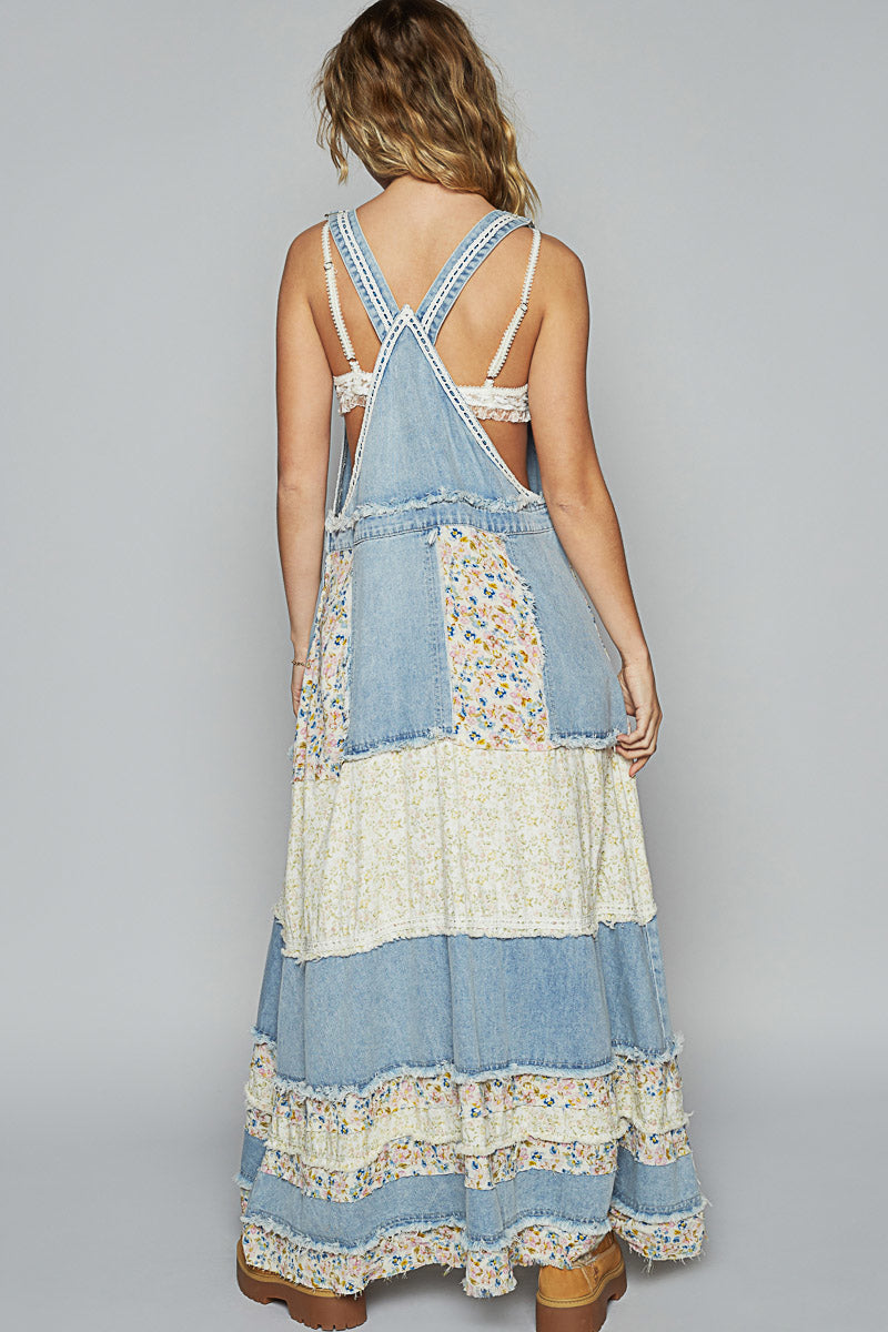 Love Bomb Floral Patchwork Washed Denim Skirtall