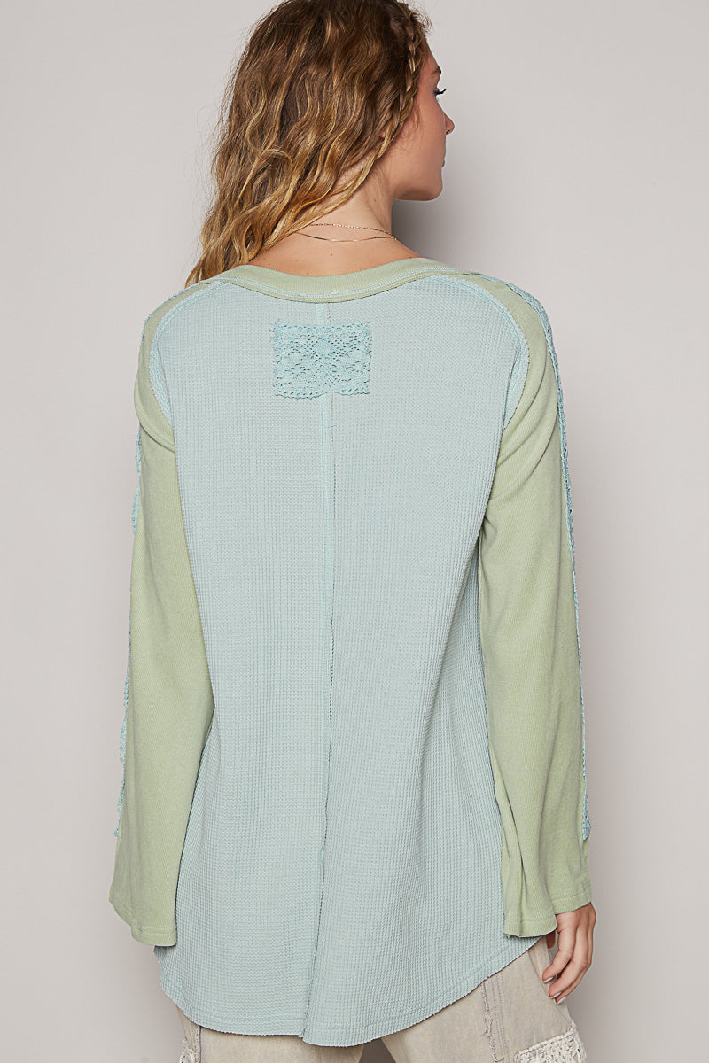 High Five Lace Trimmed Color Blocked Henley