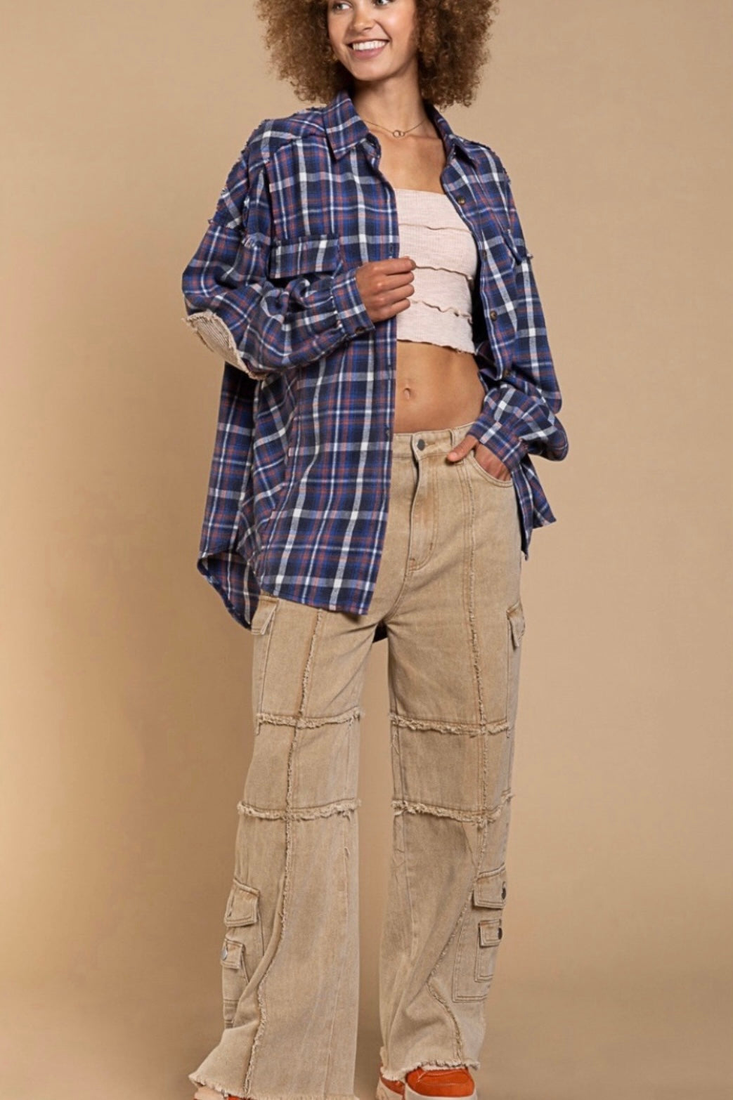 Cool in Cargo Reverse Seamed Frayed Straight Wide Leg Jeans (2 Colors)