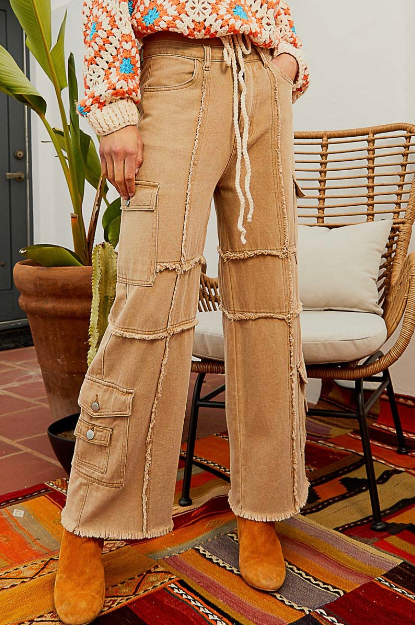 Cool in Cargo Reverse Seamed Frayed Straight Wide Leg Jeans (2 Colors)