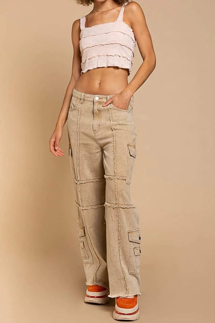 Cool in Cargo Reverse Seamed Frayed Straight Wide Leg Jeans (2 Colors)