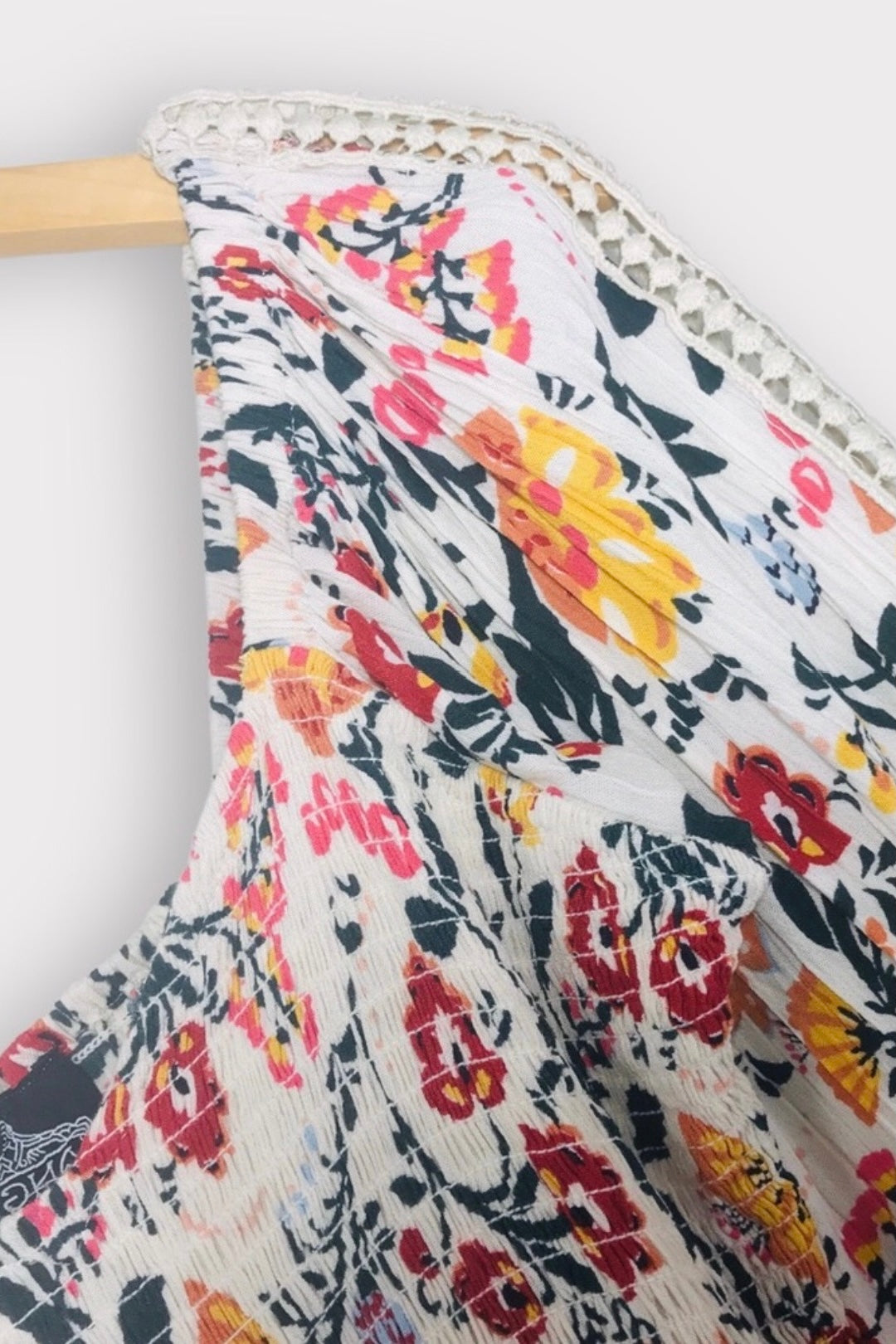 Picture Perfect Floral Long Sleeve Smocked Maxi with Crochet Lace