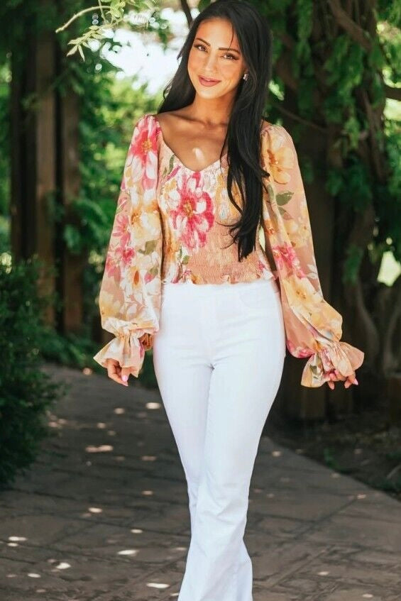 Bali Floral Smocked Bubble Sleeve Top
