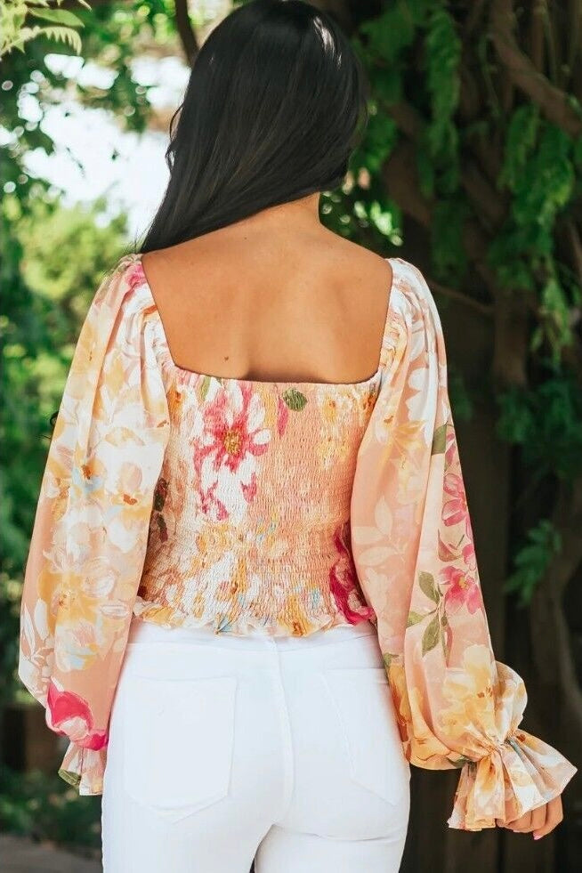 Bali Floral Smocked Bubble Sleeve Top