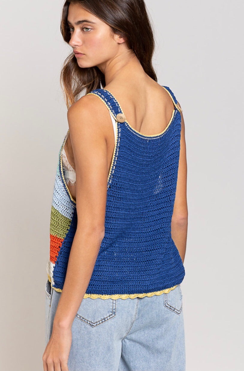 Lucky Stripe Loose Knit Sleeveless Sweater Top
