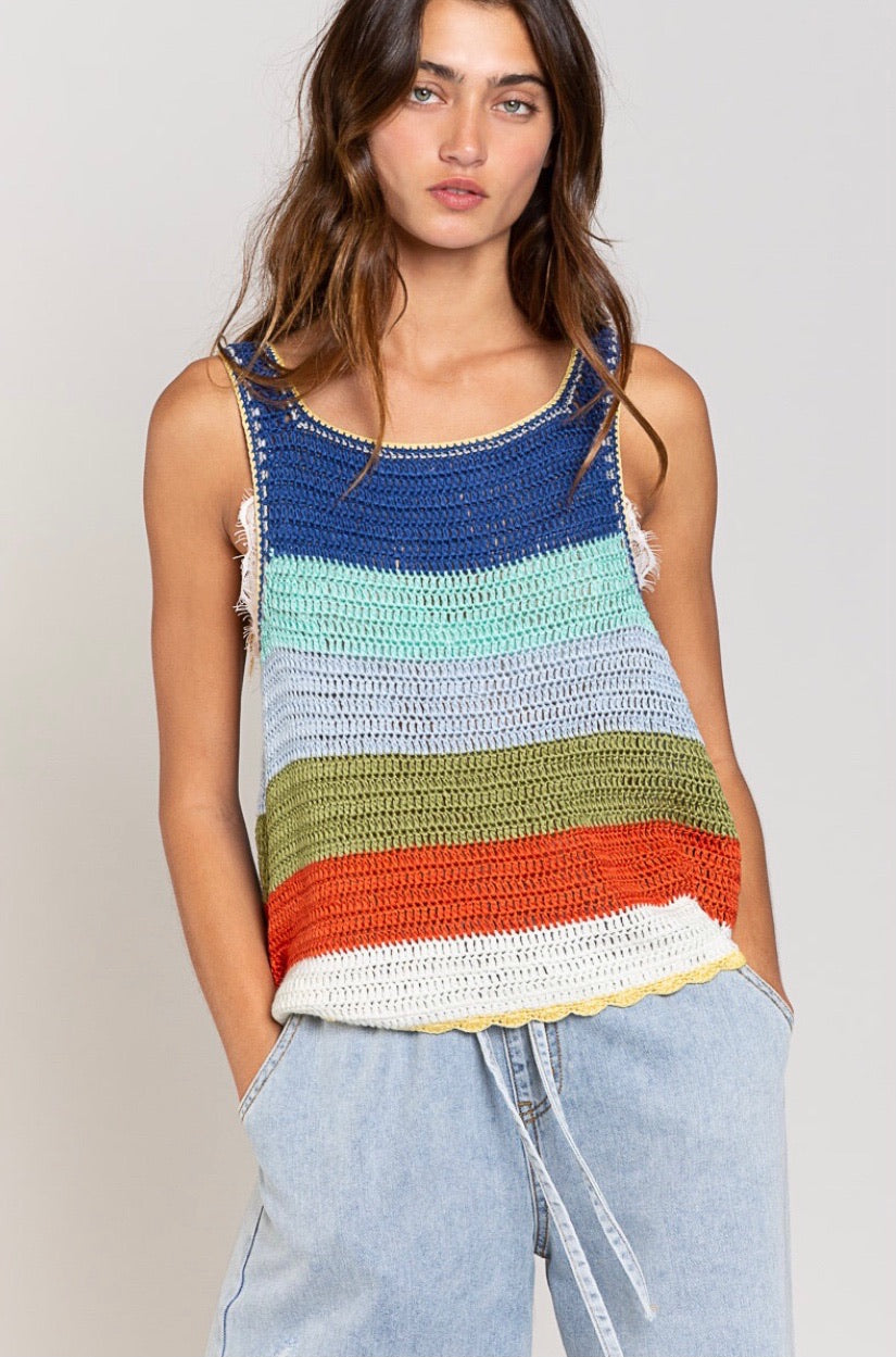 Lucky Stripe Loose Knit Sleeveless Sweater Top