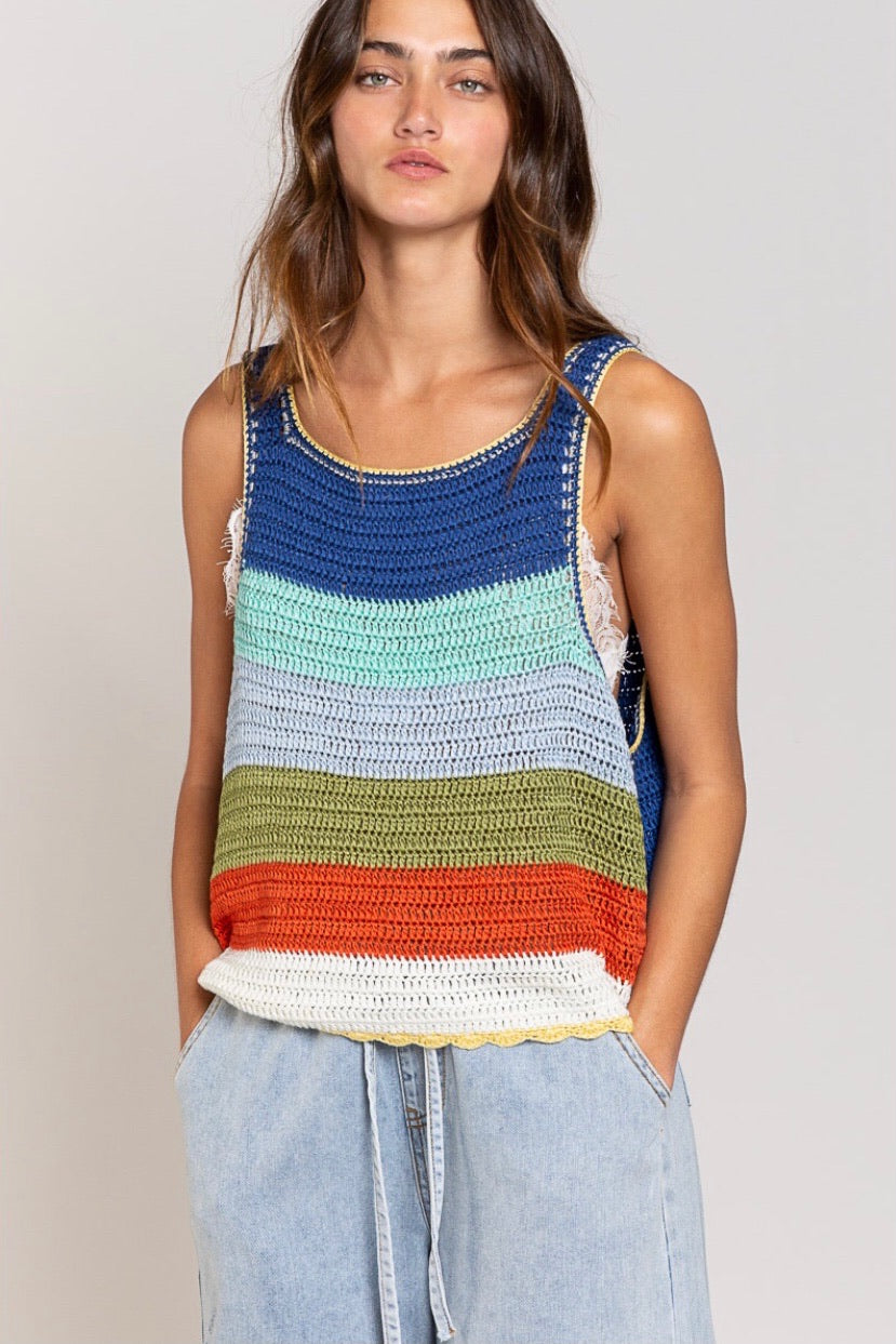 Lucky Stripe Loose Knit Sleeveless Sweater Top