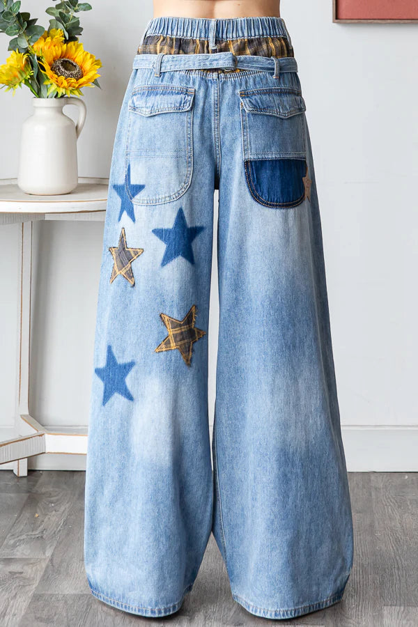 Still Obsessed Washed Stars + Love Patched Jeans (PREORDER)