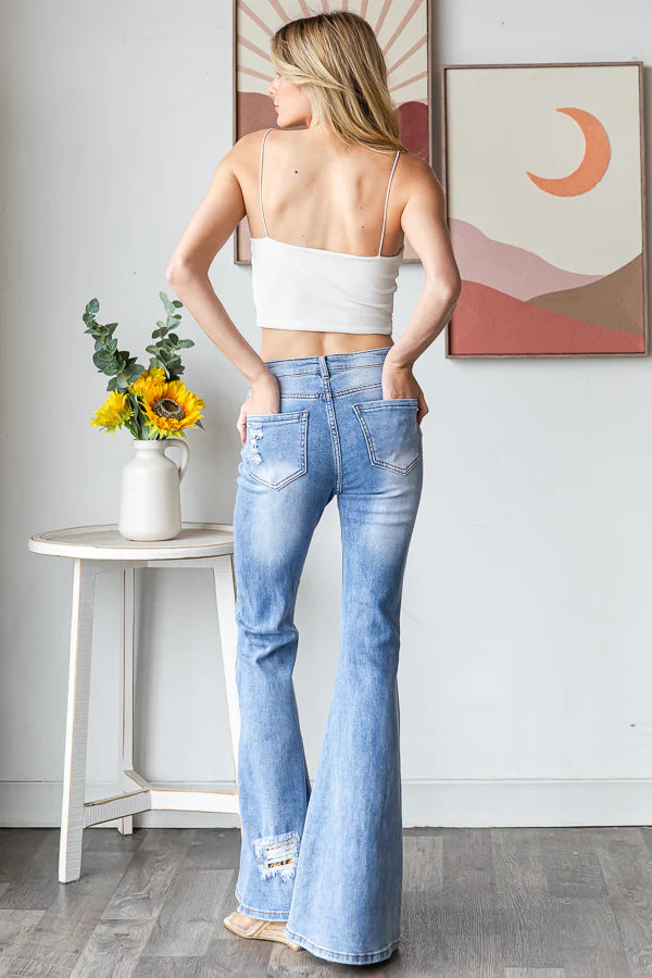 Wildest Dreams Studded Distressed Flares with Leopard