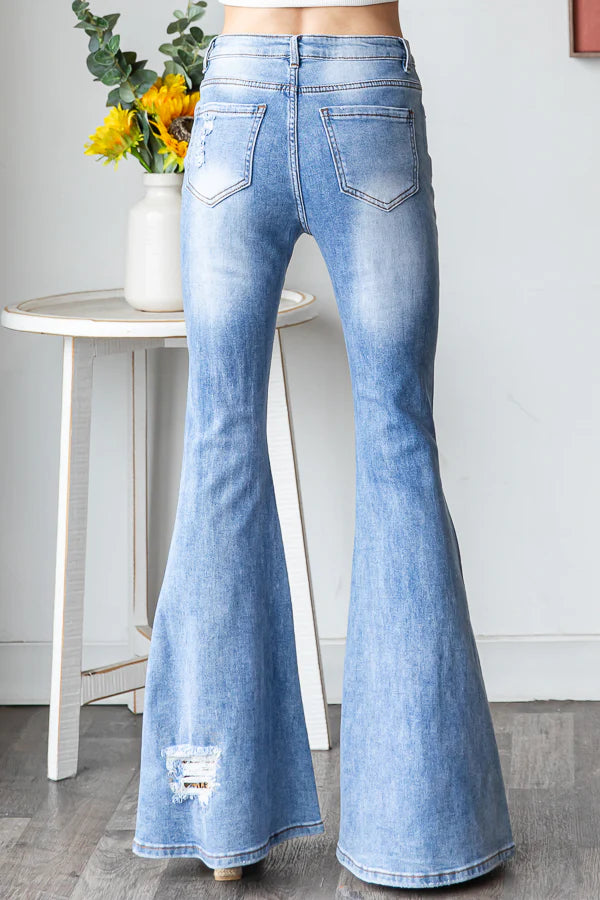 Wildest Dreams Studded Distressed Flare with Leopard (PREORDER)