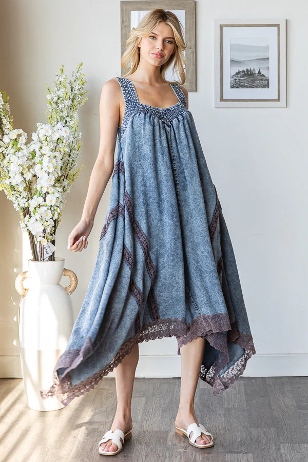 Playtime Washed Tencel Denim Romper with Lace