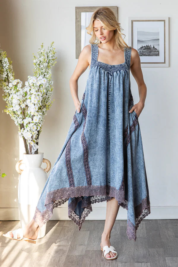 Playtime Washed Tencel Denim Romper with Lace