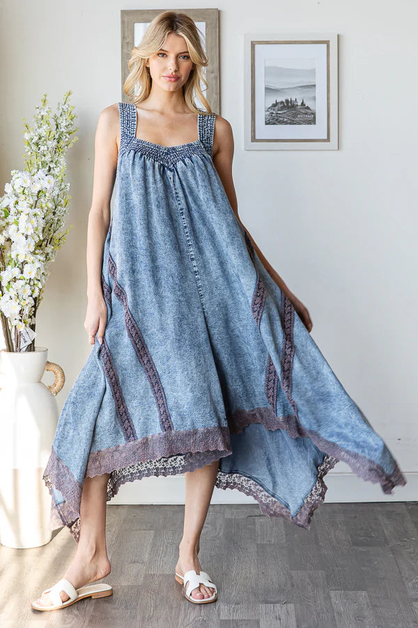 Playtime Washed Tencel Denim Romper with Lace