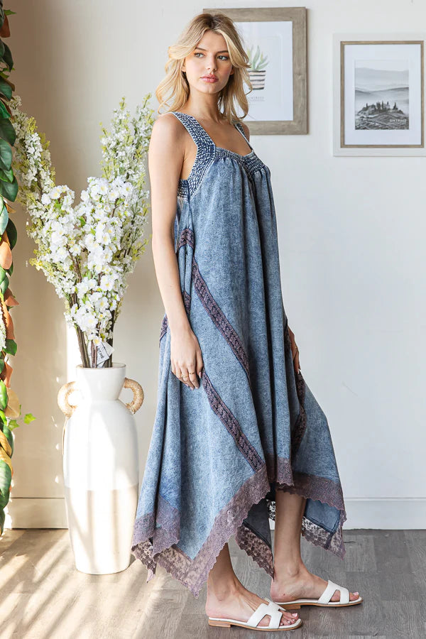 Playtime Washed Tencel Denim Romper with Lace