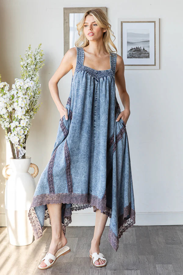 Playtime Washed Tencel Denim Romper with Lace