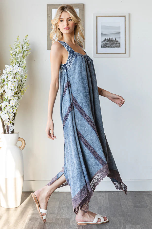 Playtime Washed Tencel Denim Romper with Lace