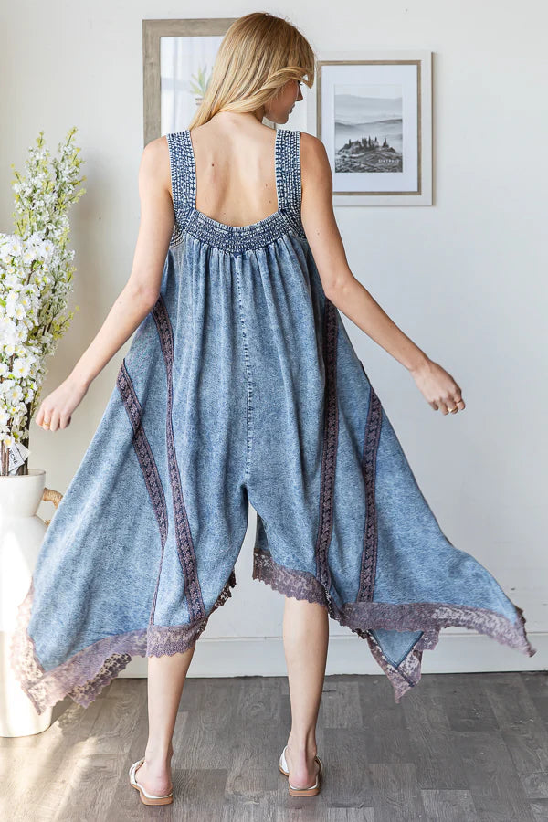 Playtime Washed Tencel Denim Romper with Lace