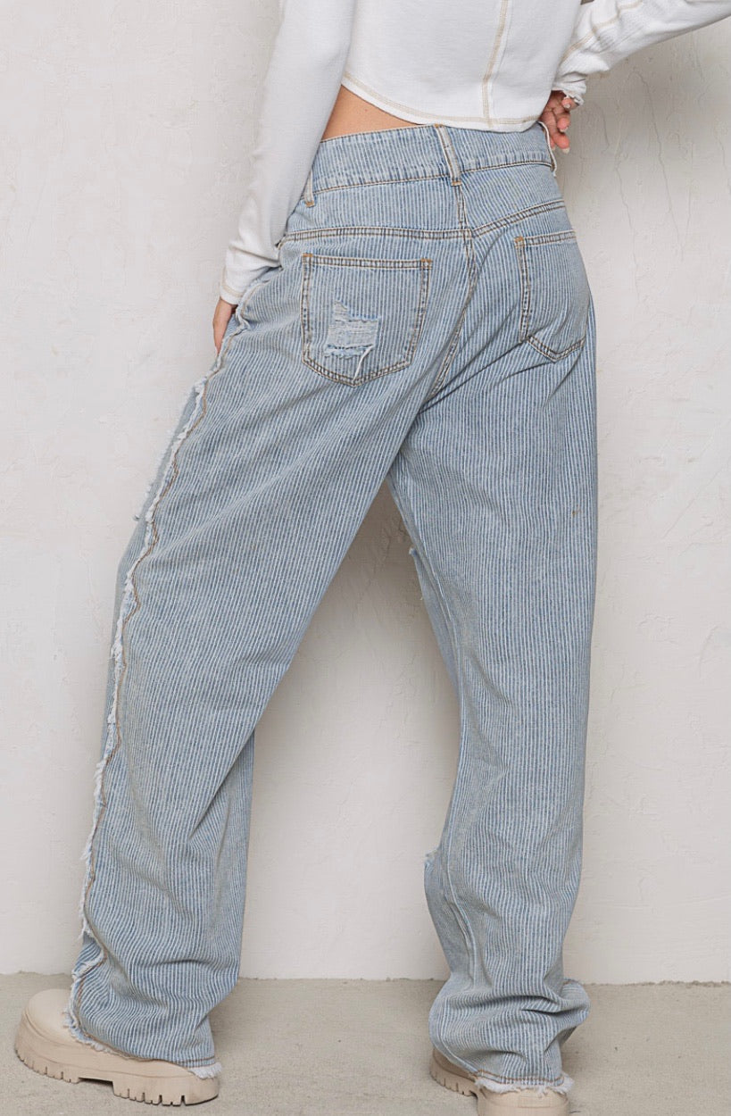 Spring Fling Flower Patch Distressed Pinstriped Jeans