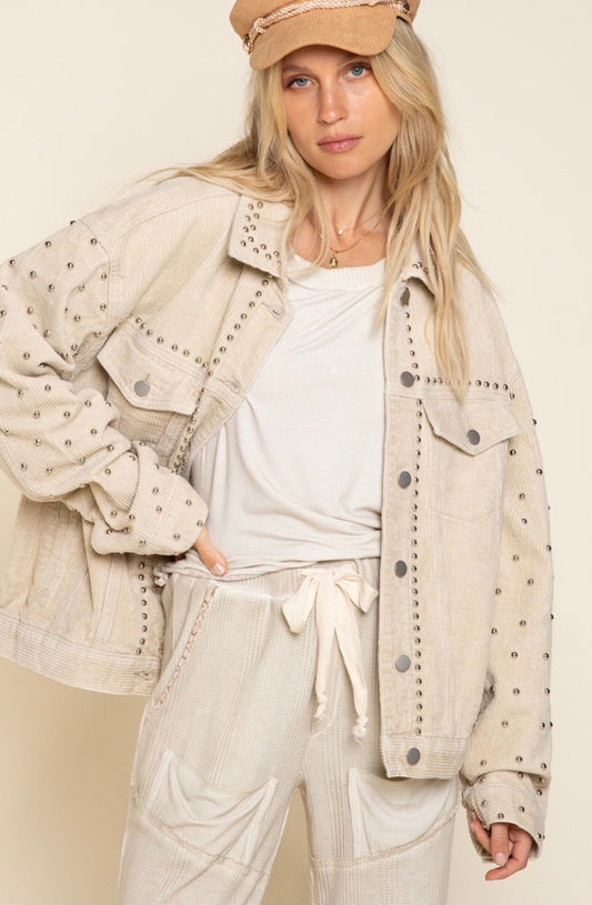 Better With Studs Relaxed Fit Trucker Style Coduroy Jacket (3 Colors)