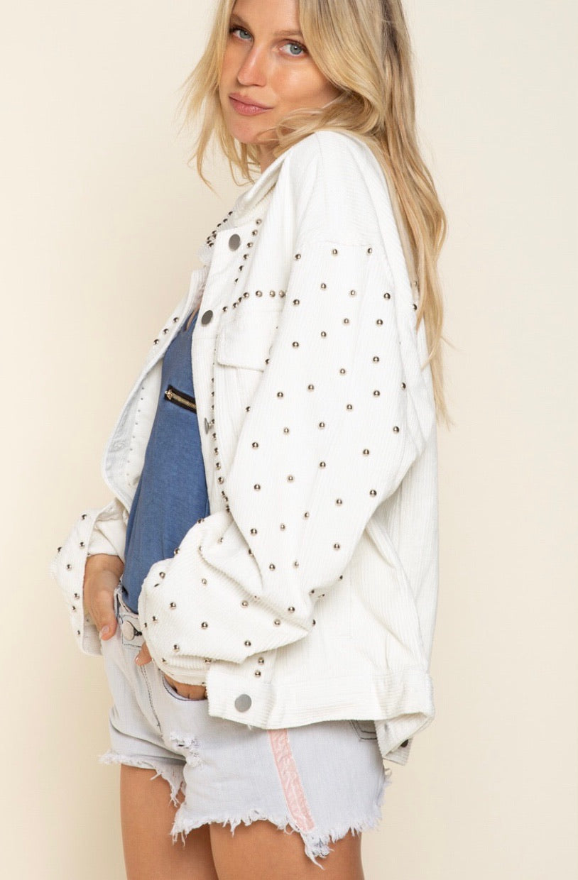 Better With Studs Relaxed Fit Trucker Style Coduroy Jacket (3 Colors)