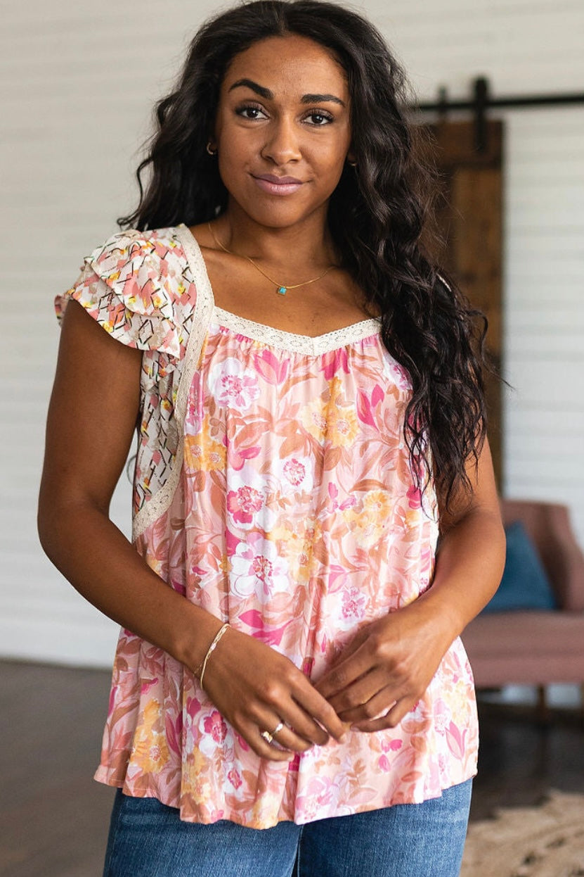 Not So Serious Pink Floral Short Sleeve Blouse
