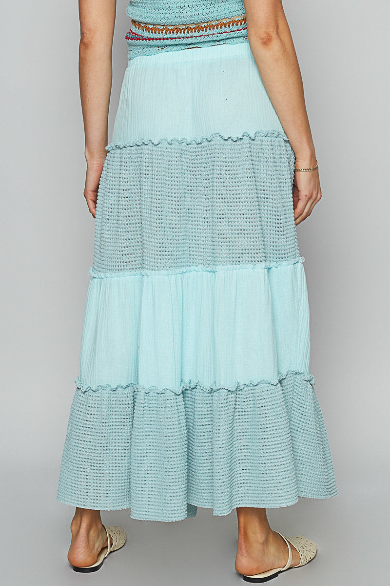 Bliss In Baja Mixed Fabric Ruffle Tiered Convertible Maxi