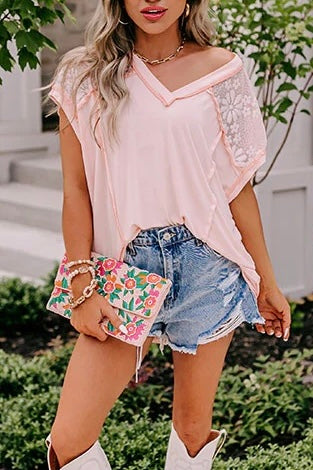 Pocket Full Of Sunshine Rayon Jersey + Floral Lace Top (2 Colors)